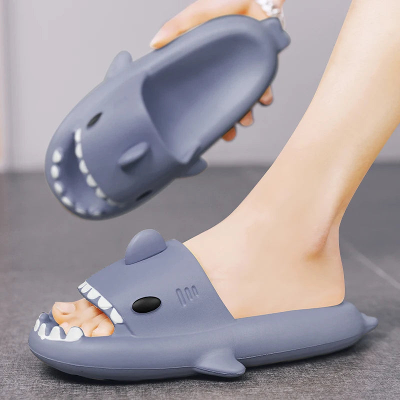 New Men's Flip Flops Slippers Cute Shark Solid Color Elastic Sandals Non-slip Lightweight Indoor Household Funny Sandals Shoes