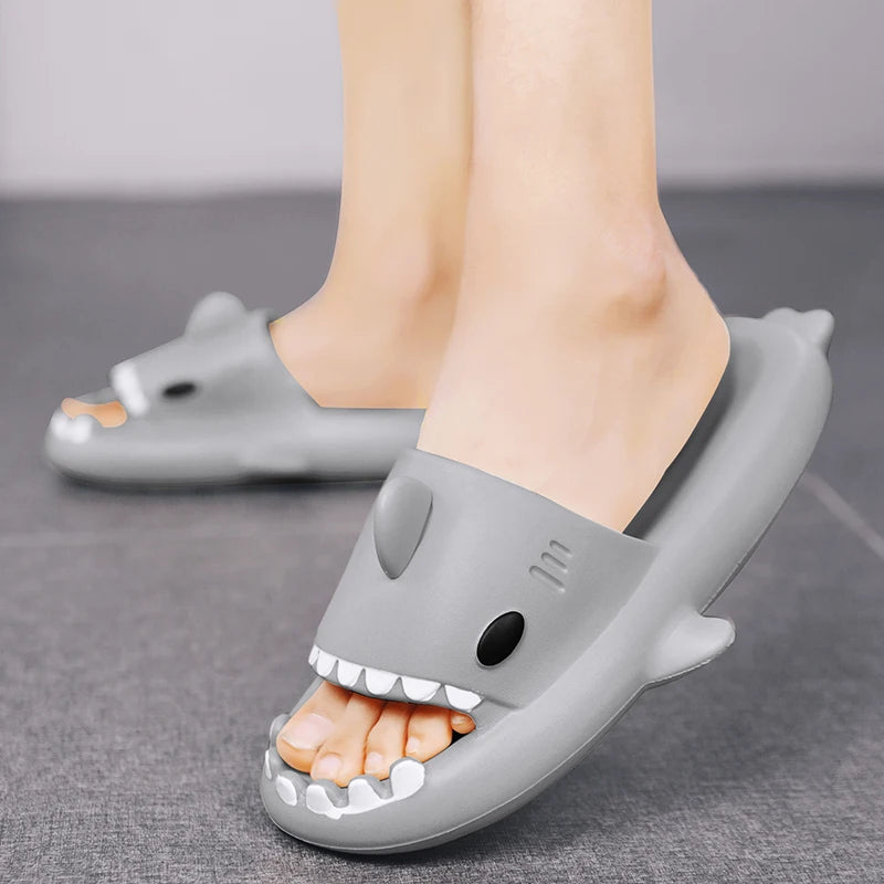 New Men's Flip Flops Slippers Cute Shark Solid Color Elastic Sandals Non-slip Lightweight Indoor Household Funny Sandals Shoes