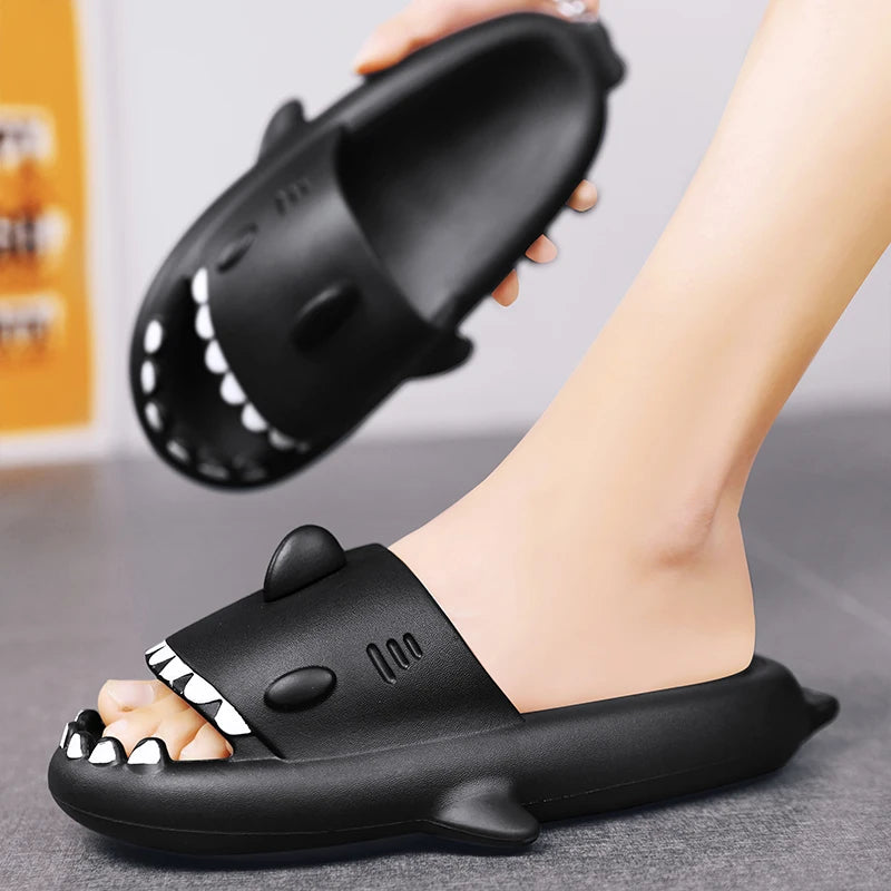 New Men's Flip Flops Slippers Cute Shark Solid Color Elastic Sandals Non-slip Lightweight Indoor Household Funny Sandals Shoes