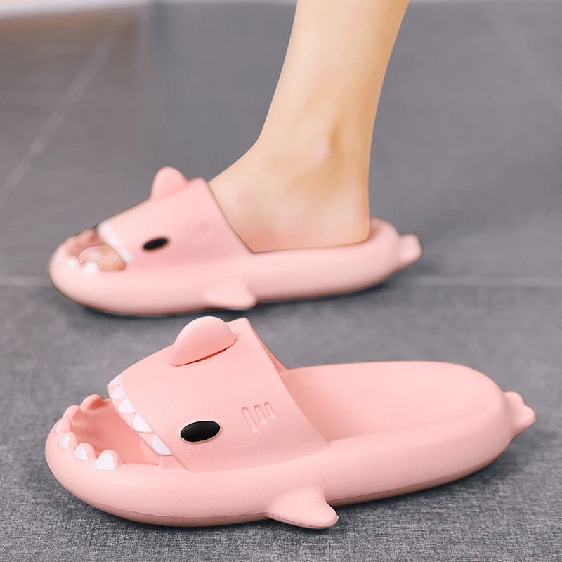 New Men's Flip Flops Slippers Cute Shark Solid Color Elastic Sandals Non-slip Lightweight Indoor Household Funny Sandals Shoes